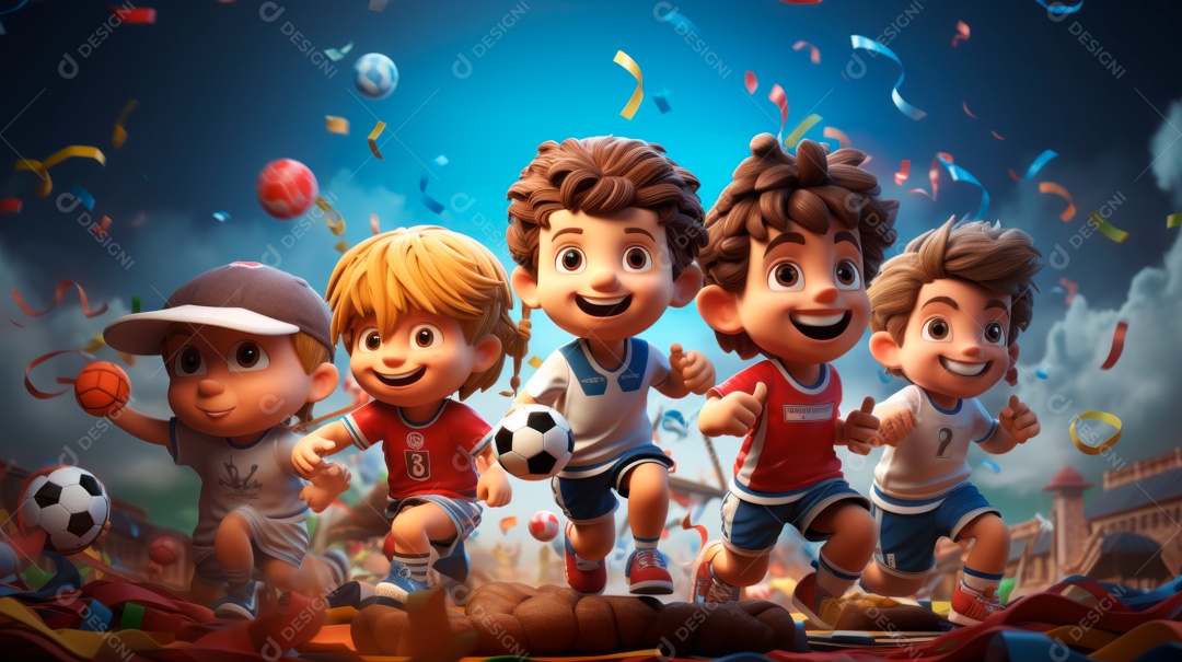 Dia Internacional do Esporte, 6 de abril, IA generativa de desenhos animados em 3D.