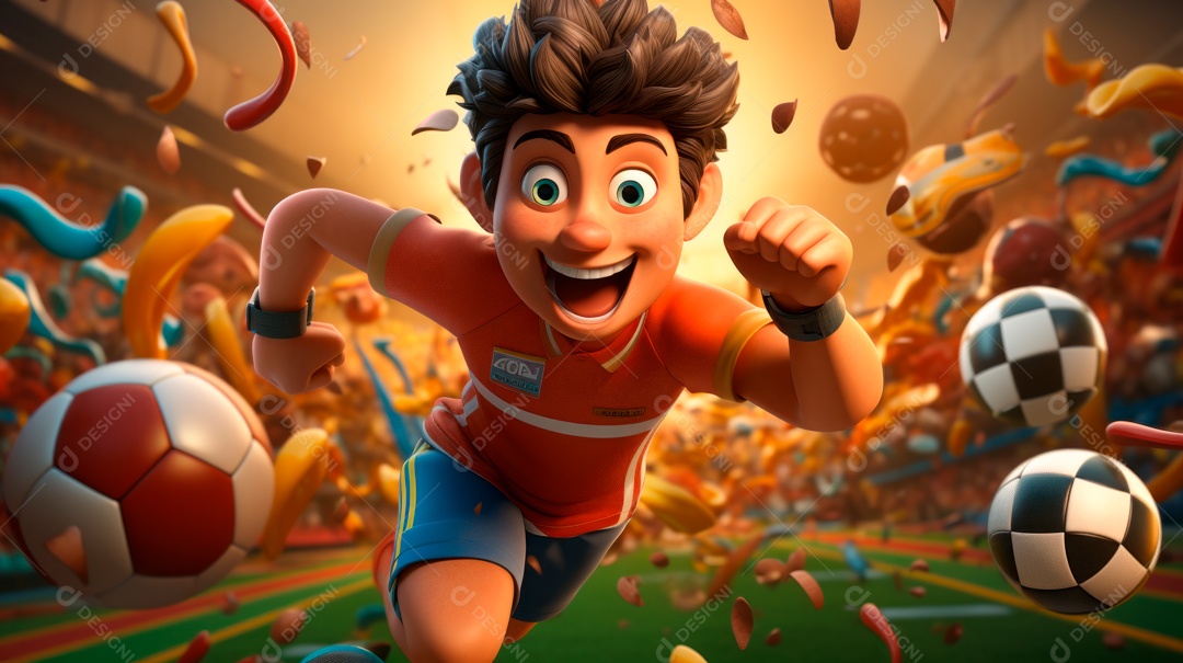 Dia Internacional do Esporte, 6 de abril, IA generativa de desenhos animados em 3D.