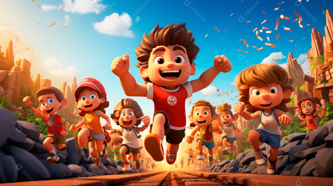 Dia Internacional do Esporte, 6 de abril, IA generativa de desenhos animados em 3D.