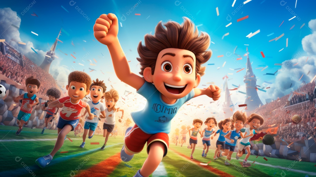 Dia Internacional do Esporte, 6 de abril, IA generativa de desenhos animados em 3D.