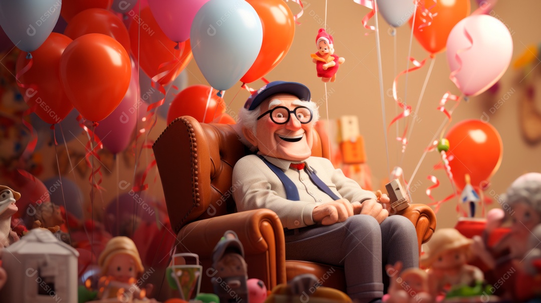 Dia Nacional do Idoso 1 de outubro Desenho 3D Generative AI.