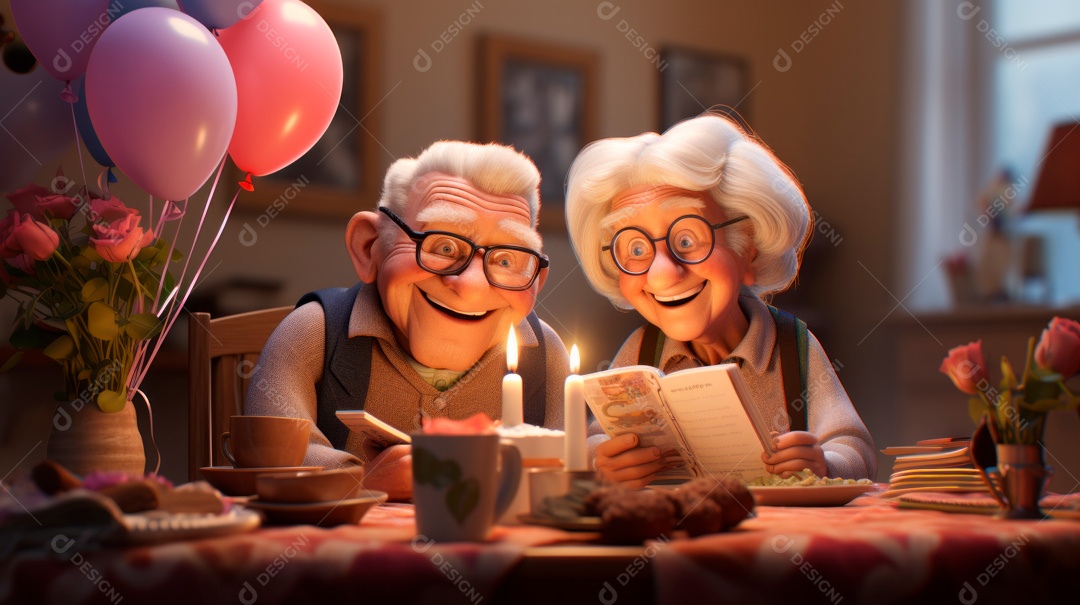 Dia Nacional do Idoso 1 de outubro Desenho 3D Generative AI.