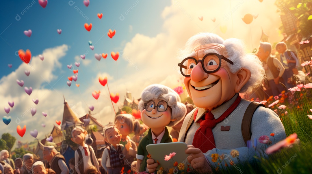 Dia Nacional do Idoso 1 de outubro Desenho 3D Generative AI.