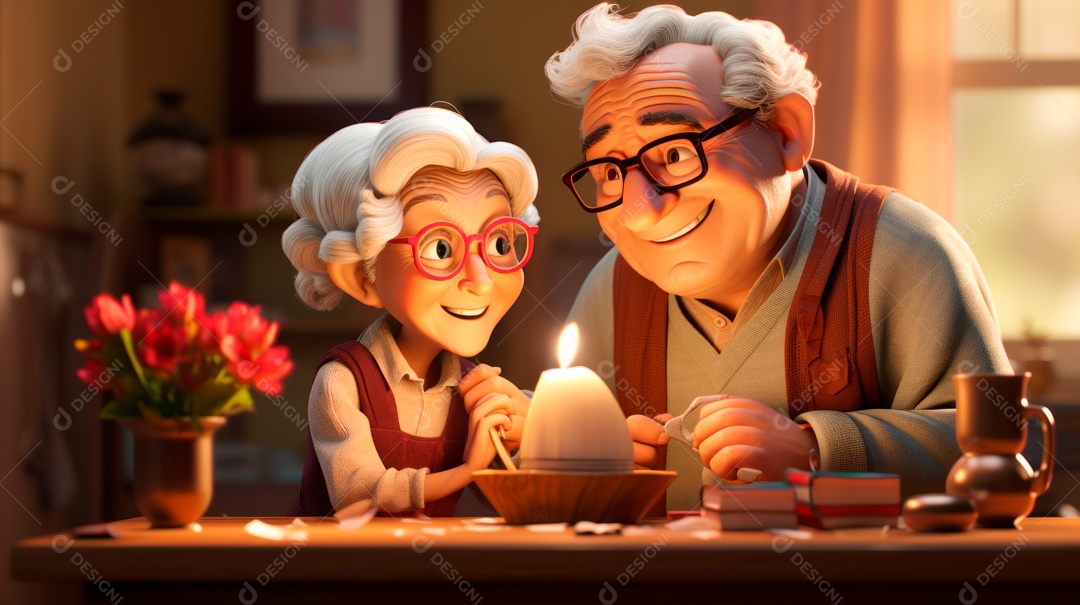 Dia Nacional do Idoso 1 de outubro Desenho 3D Generative AI.