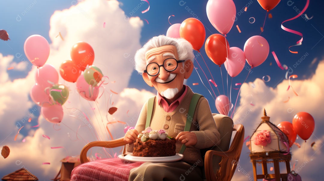 Dia Nacional do Idoso 1 de outubro Desenho 3D Generative AI.