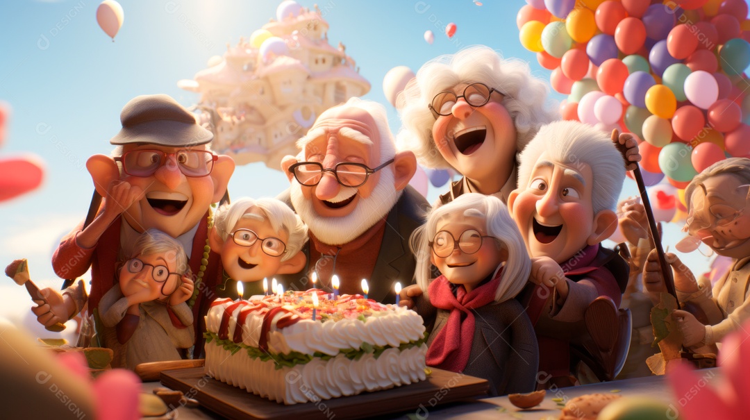 Dia Nacional do Idoso 1 de outubro Desenho 3D Generative AI.