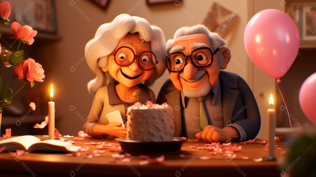 Dia Nacional do Idoso 1 de outubro Desenho 3D Generative AI.