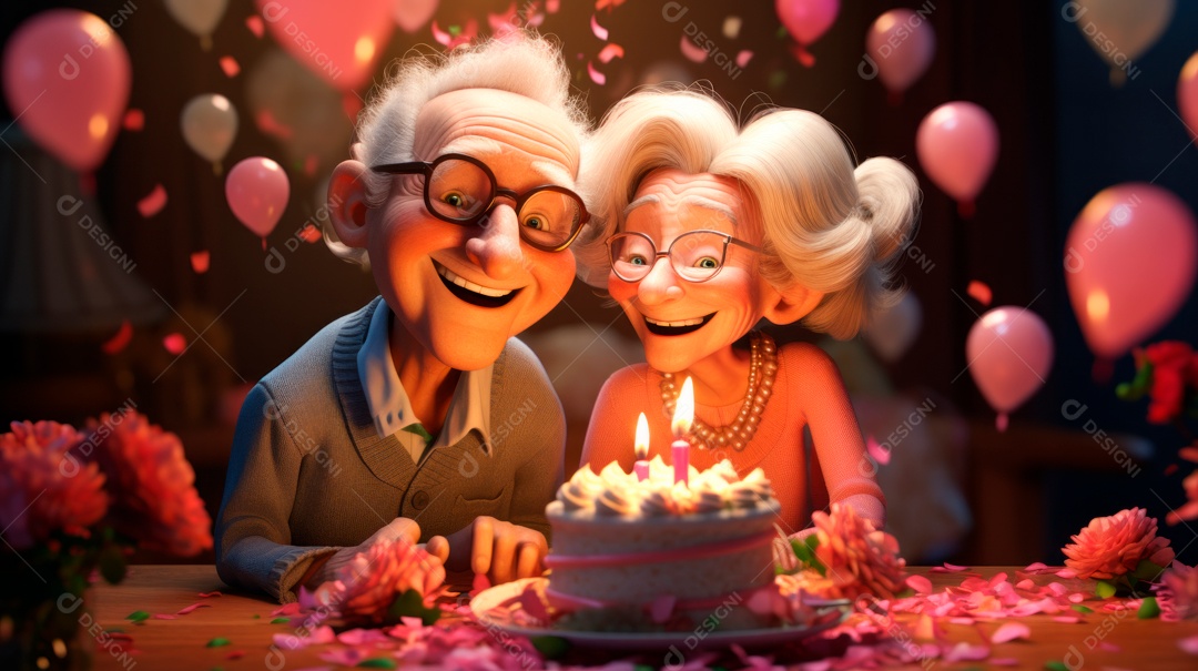 Dia Nacional do Idoso 1 de outubro Desenho 3D Generative AI.