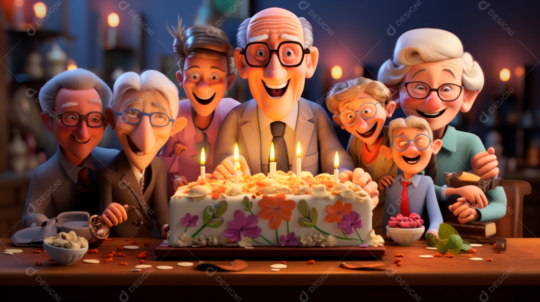 Dia Nacional do Idoso 1 de outubro Desenho 3D Generative AI.