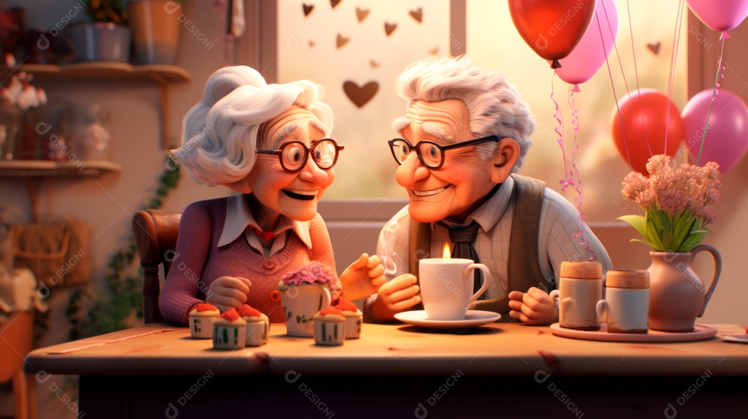 Dia Nacional do Idoso 1 de outubro Desenho 3D Generative AI.