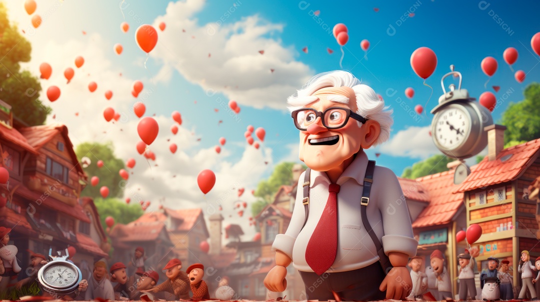 Dia Nacional do Idoso 1 de outubro Desenho 3D Generative AI.