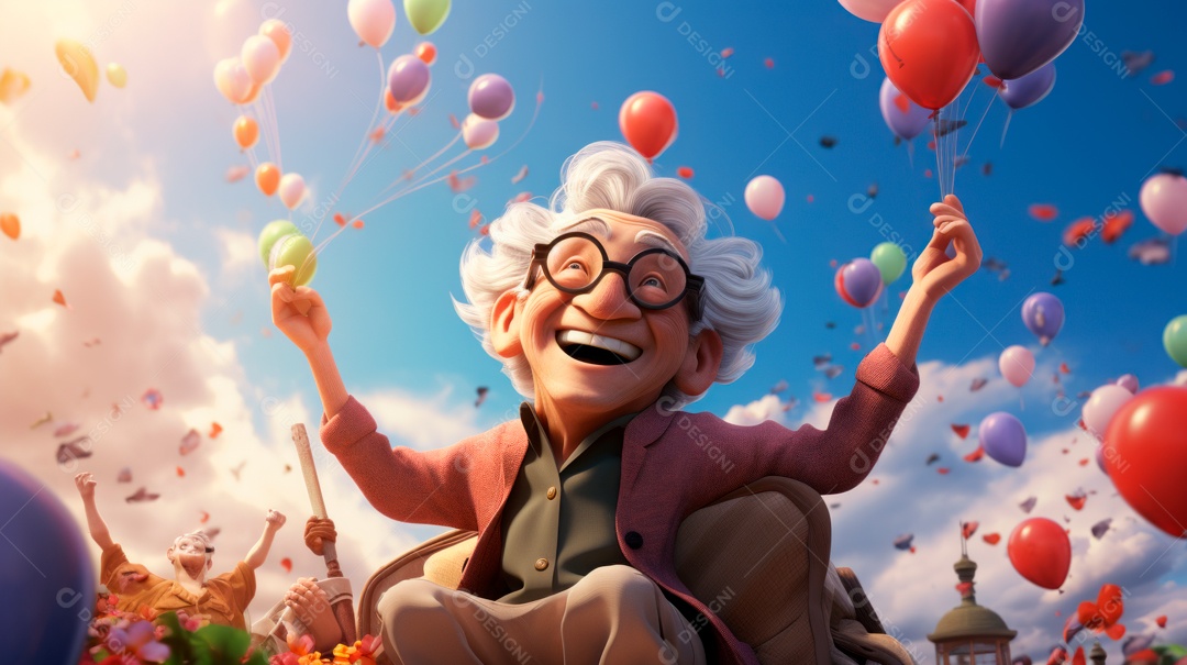 Dia Nacional do Idoso 1 de outubro Desenho 3D Generative AI.