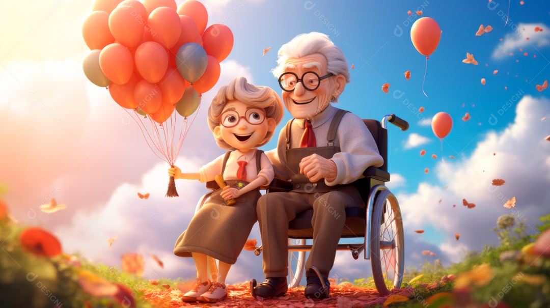 Dia Nacional do Idoso 1 de outubro Desenho 3D Generative AI.