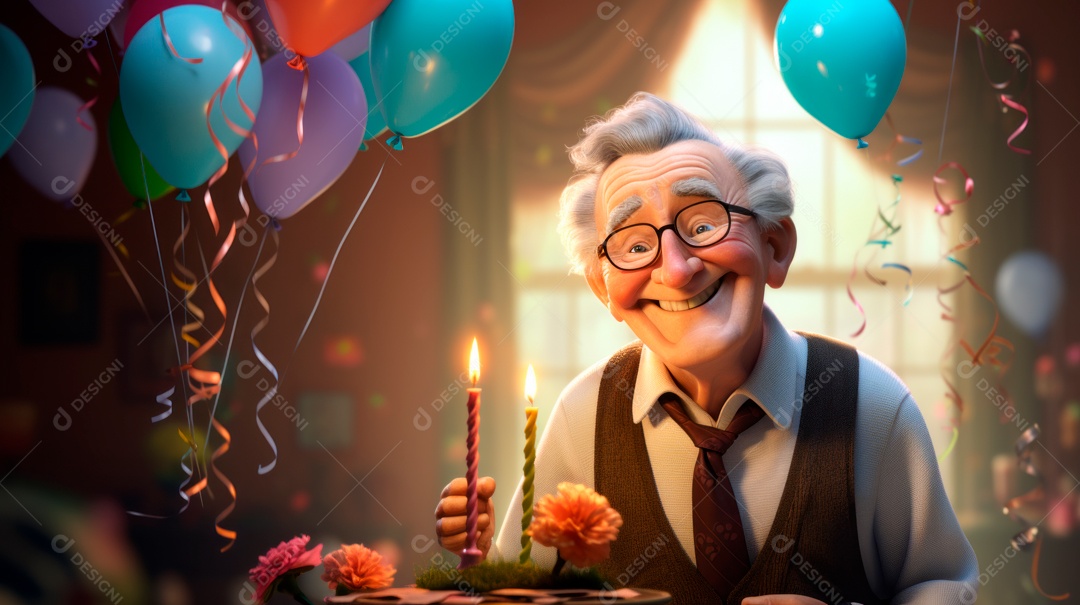 Dia Nacional do Idoso 1 de outubro Desenho 3D Generative AI.