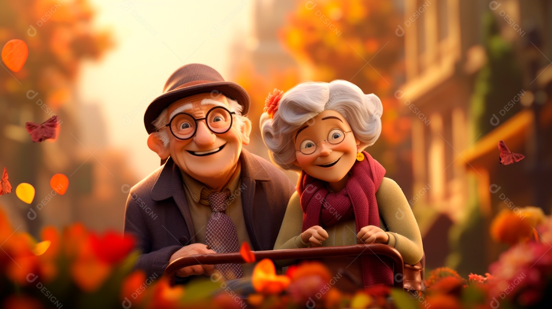 Dia Nacional do Idoso 1 de outubro Desenho 3D Generative AI.