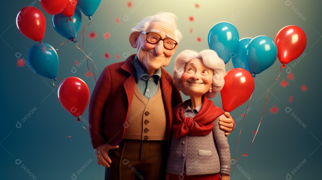 Dia Nacional do Idoso 1 de outubro Desenho 3D Generative AI.