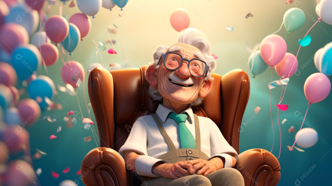 Dia Nacional do Idoso 1 de outubro Desenho 3D Generative AI.