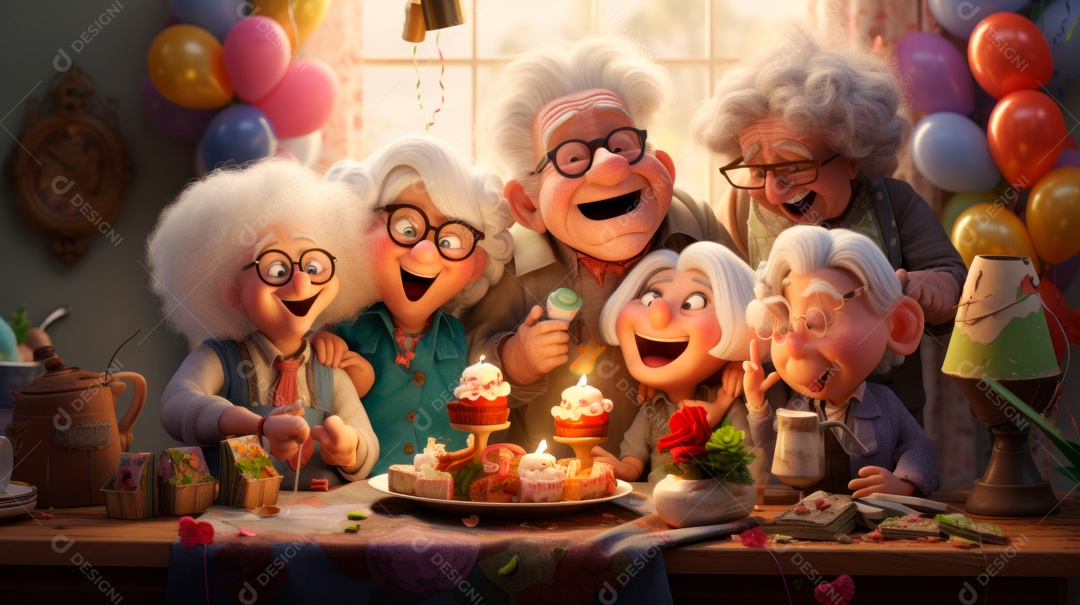 Dia Nacional do Idoso 1 de outubro Desenho 3D Generative AI.