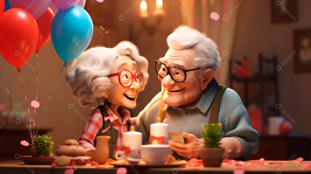 Dia Nacional do Idoso 1 de outubro Desenho 3D Generative AI.