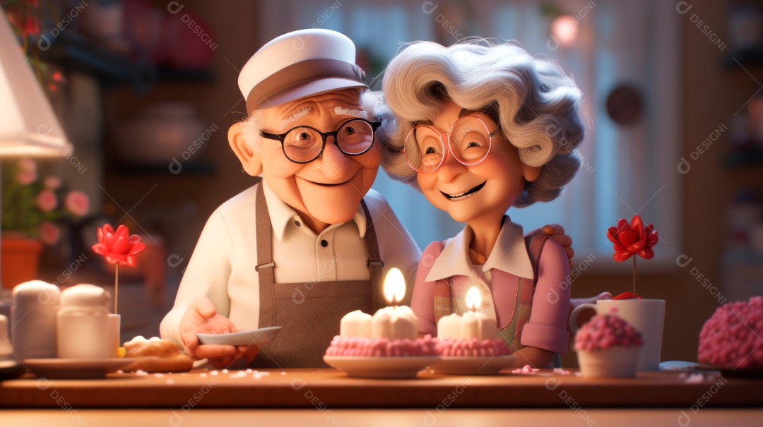 Dia Nacional do Idoso 1 de outubro Desenho 3D Generative AI.