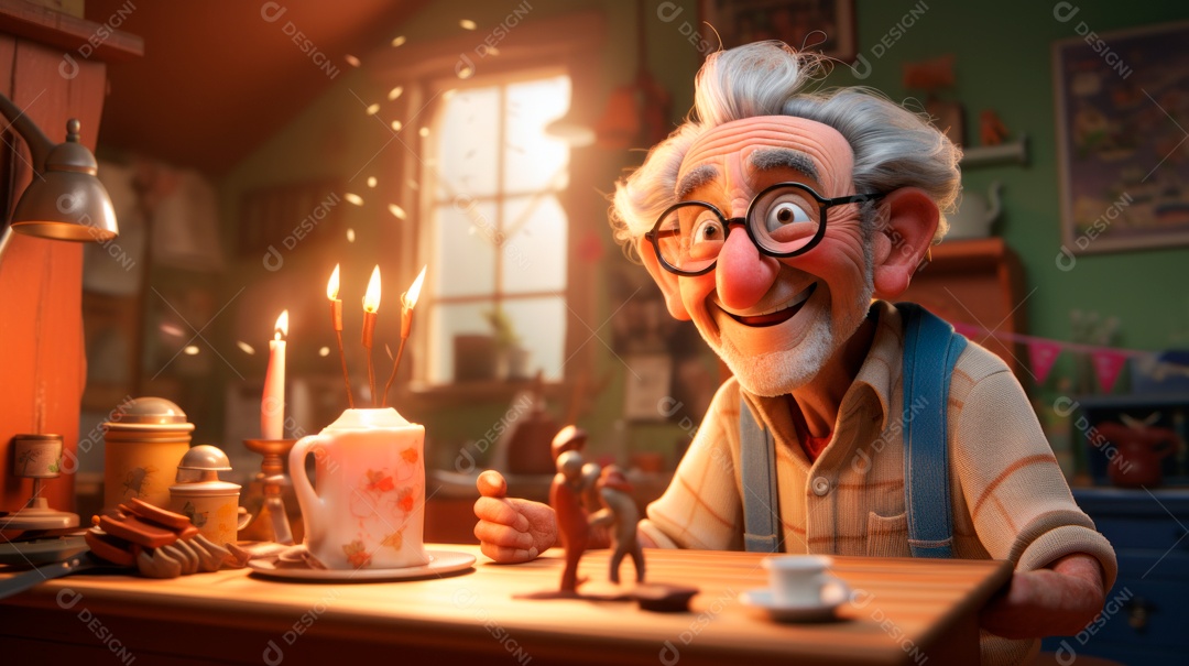 Dia Nacional do Idoso 1 de outubro Desenho 3D Generative AI.