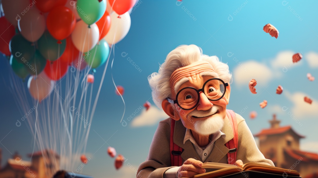 Dia Nacional do Idoso 1 de outubro Desenho 3D Generative AI.