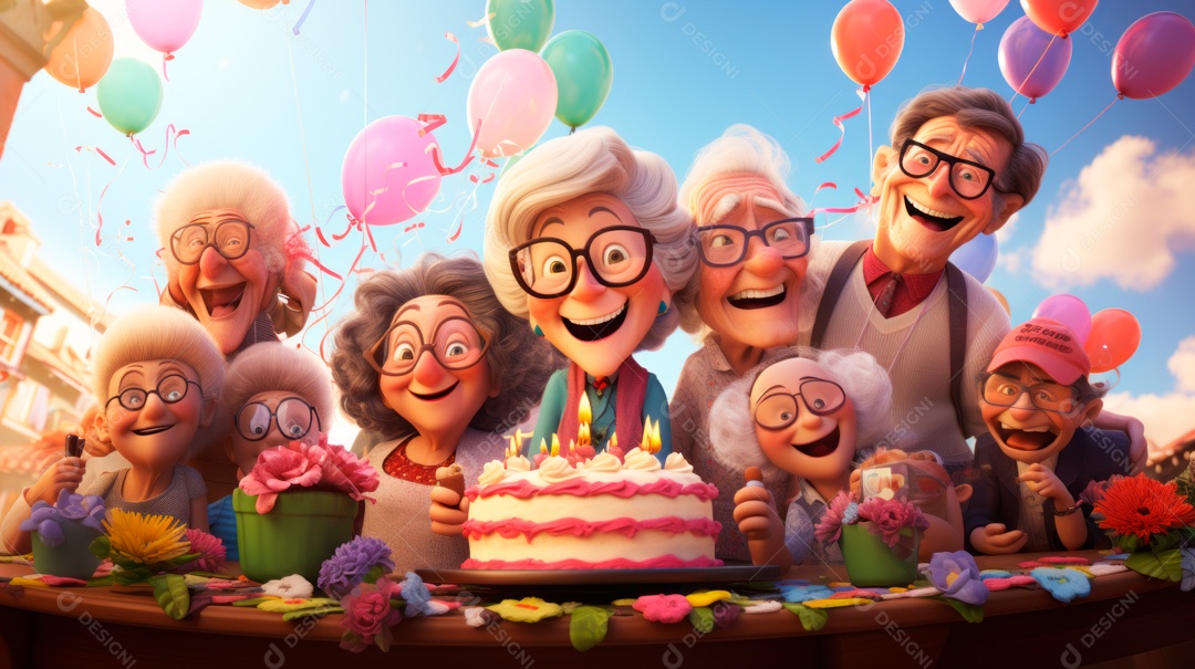Dia Nacional do Idoso 1 de outubro Desenho 3D Generative AI.