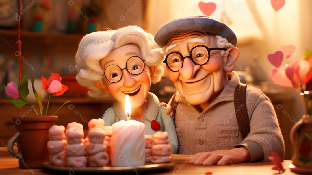 Dia Nacional do Idoso 1 de outubro Desenho 3D Generative AI.