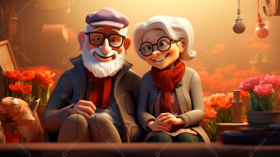 Dia Nacional do Idoso 1 de outubro Desenho 3D Generative AI.