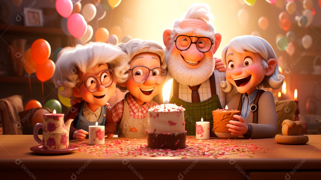 Dia Nacional do Idoso 1 de outubro Desenho 3D Generative AI.