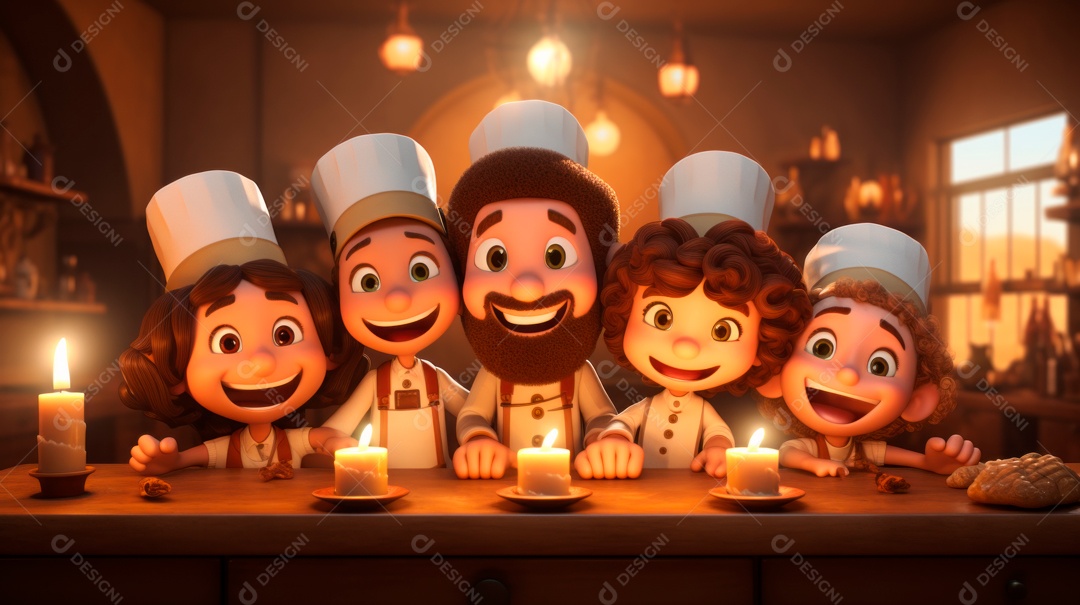 Desenho 3D animado de pessoas Judeus.