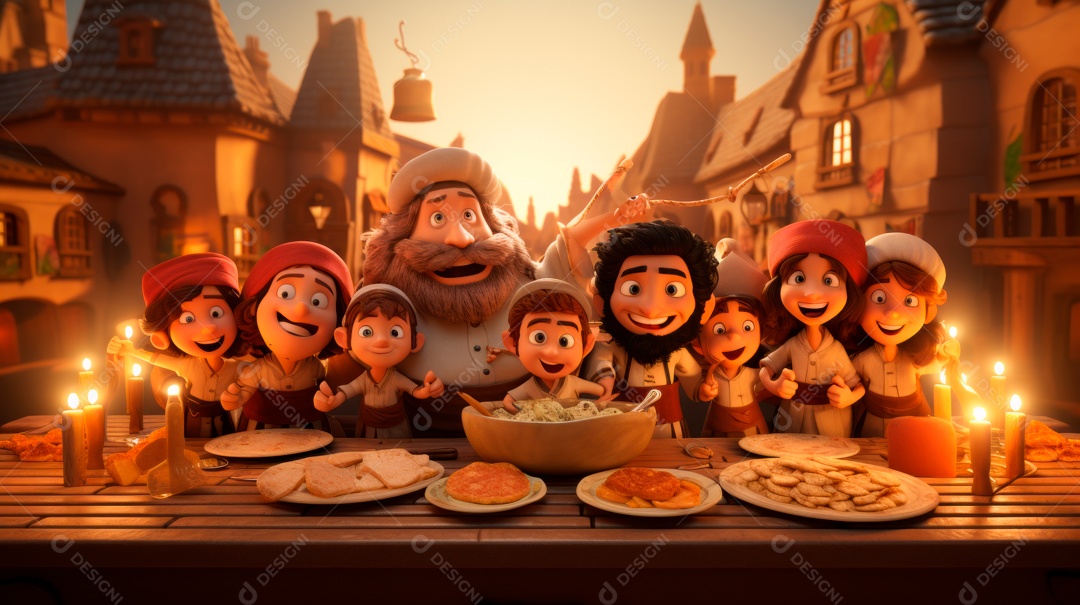 Desenho 3D animado de pessoas Judeus.