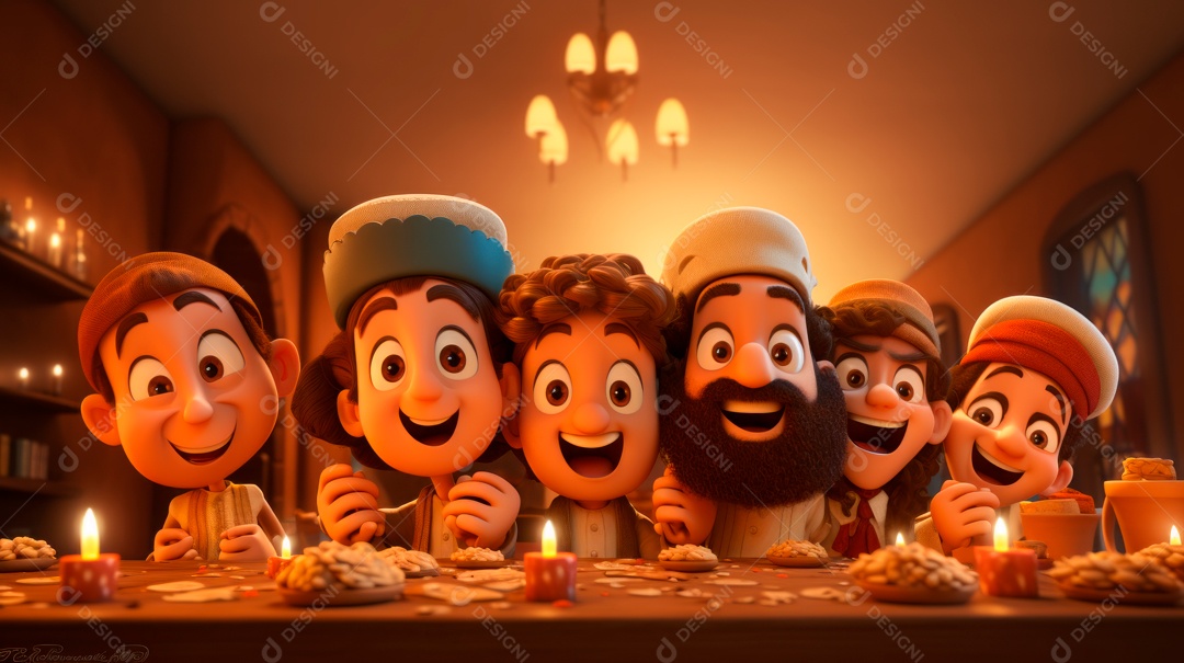 Desenho 3D animado de pessoas Judeus.