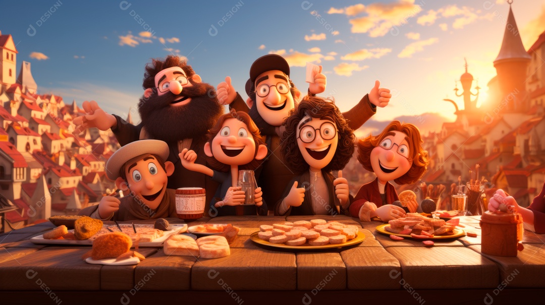 Desenho 3D animado de pessoas Judeus.