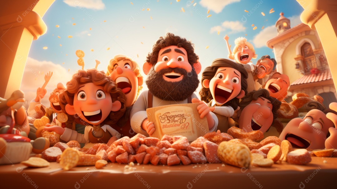 Desenho 3D animado de pessoas Judeus.