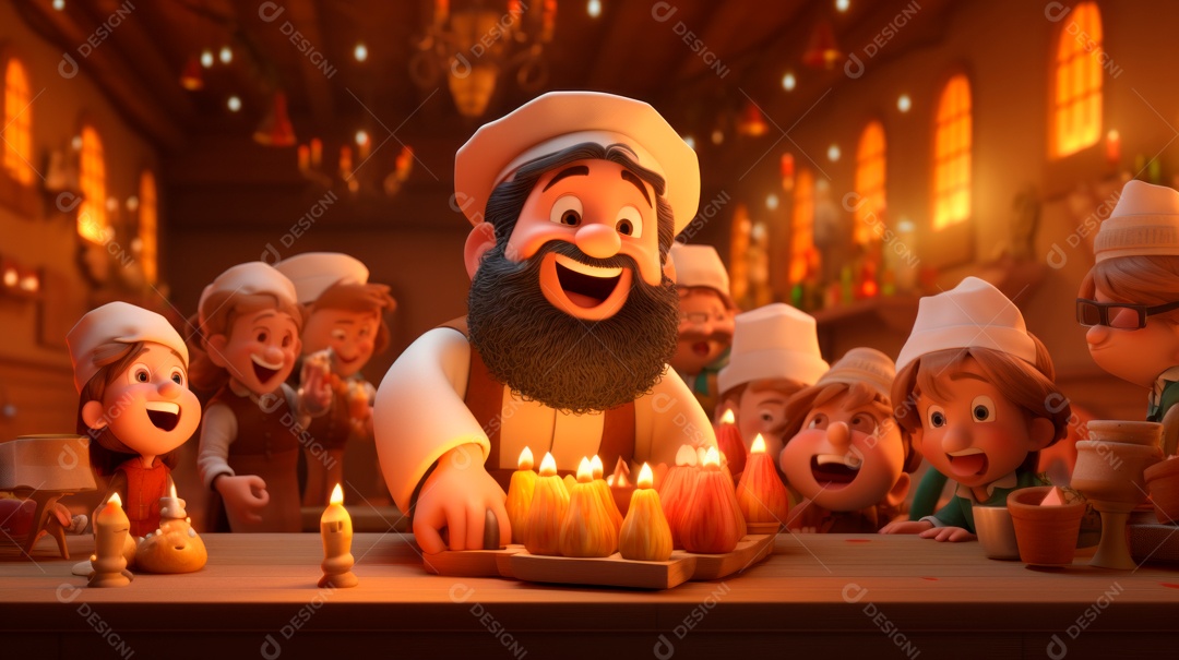 Desenho 3D animado de pessoas Judeus.