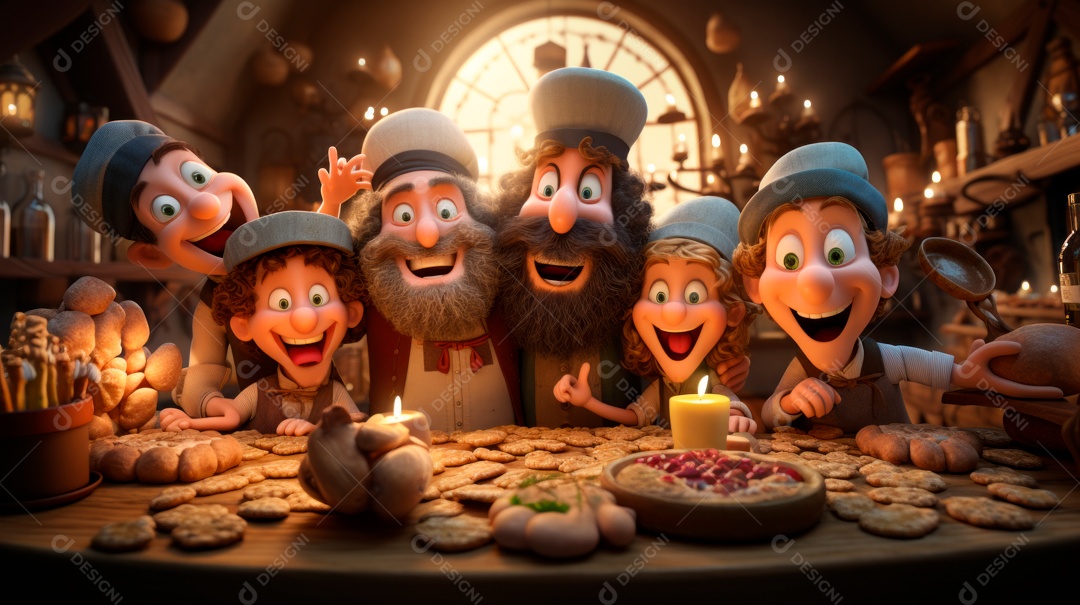 Desenho 3D animado de pessoas Judeus.