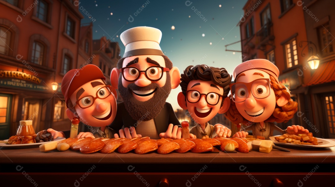 Desenho 3D animado de pessoas Judeus.