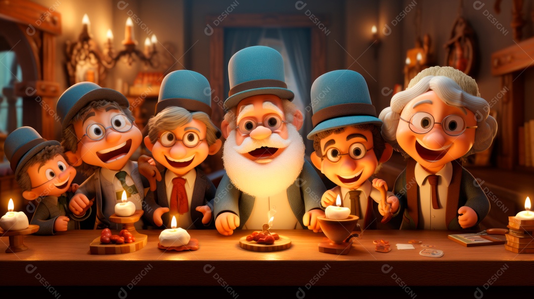 Desenho 3D animado de pessoas Judeus.