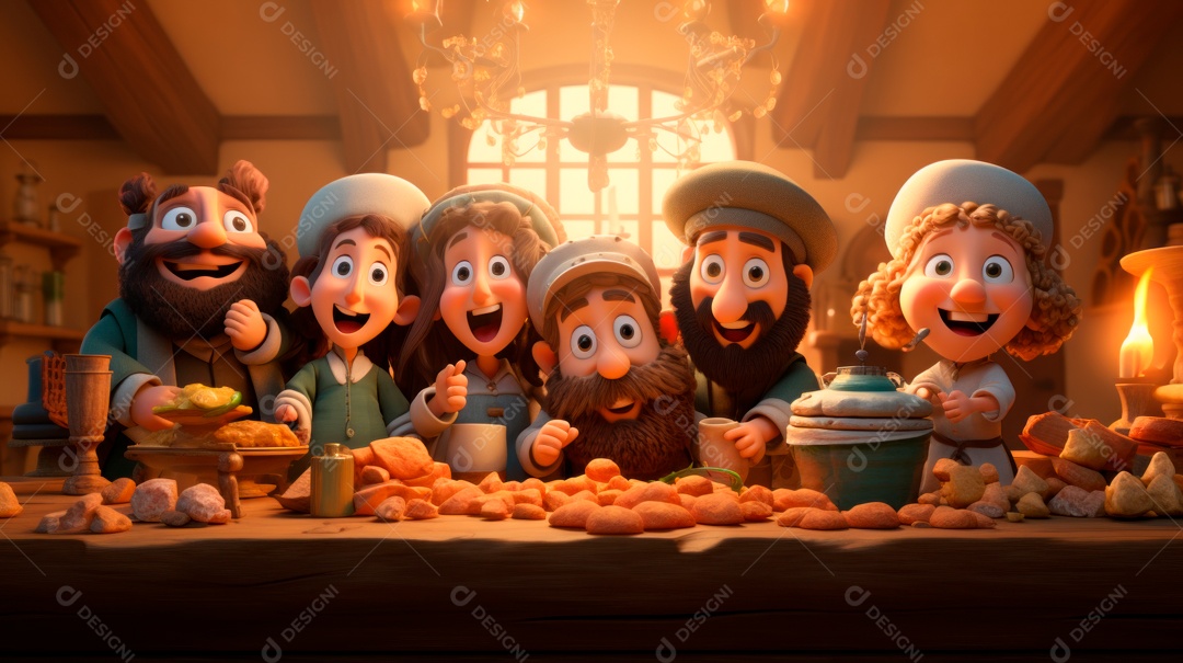 Desenho 3D animado de pessoas Judeus.