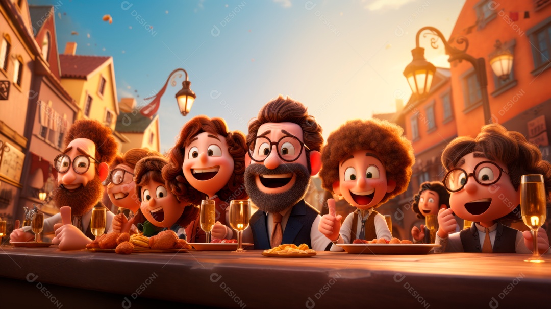 Desenho 3D animado de pessoas Judeus.