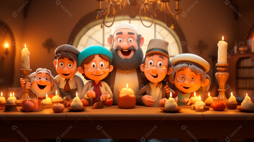 Desenho 3D animado de pessoas Judeus.