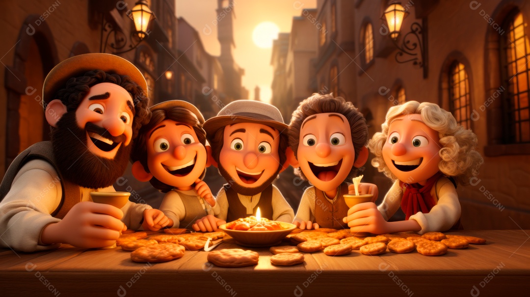 Desenho 3D animado de pessoas Judeus.