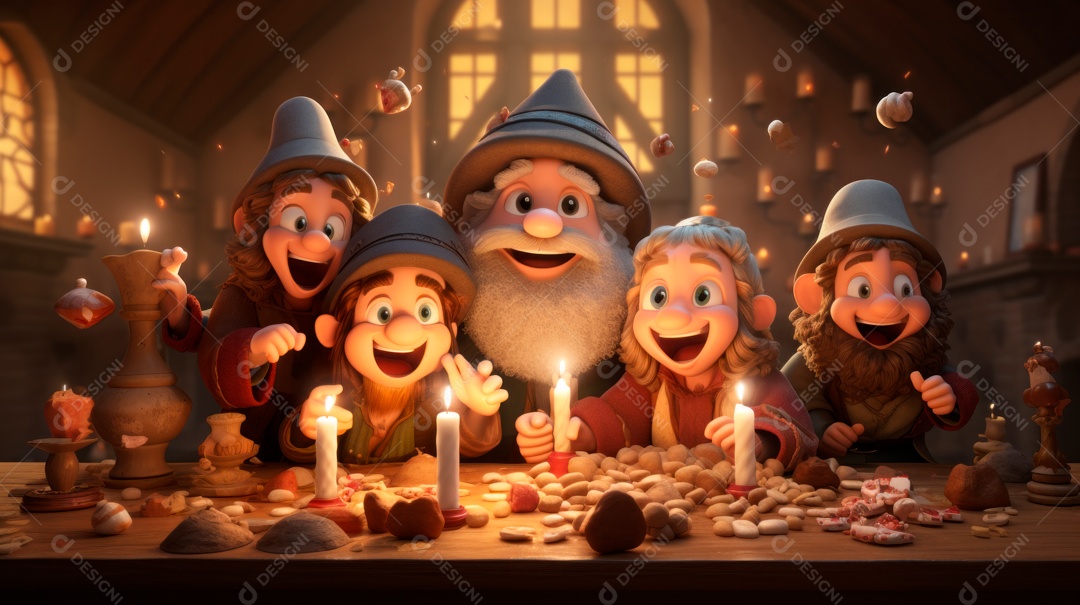 Desenho 3D animado de pessoas Judeus.