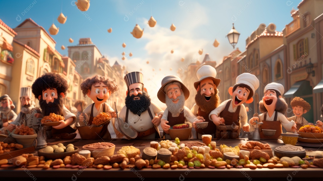 Desenho 3D animado de pessoas Judeus.