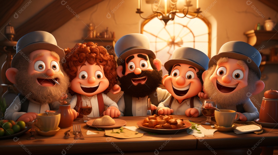 Desenho 3D animado de pessoas Judeus.