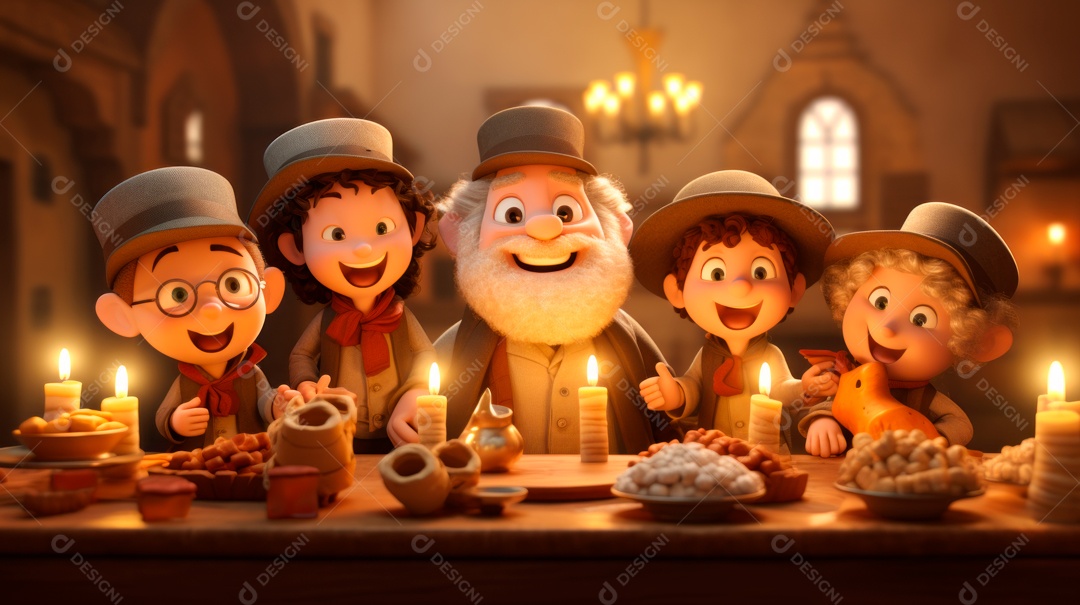 Desenho 3D animado de pessoas Judeus.