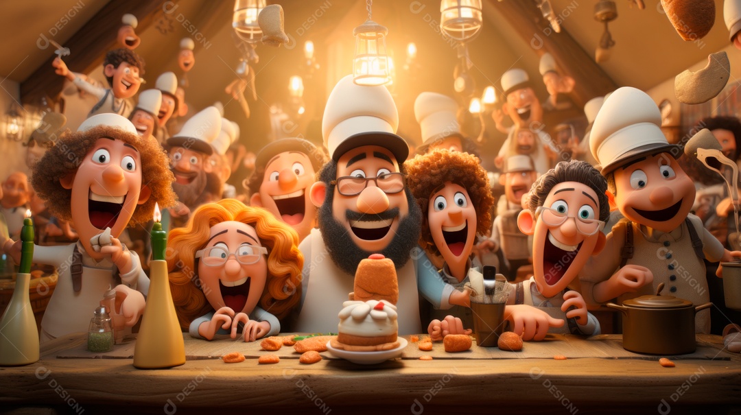 Desenho 3D animado de pessoas Judeus.