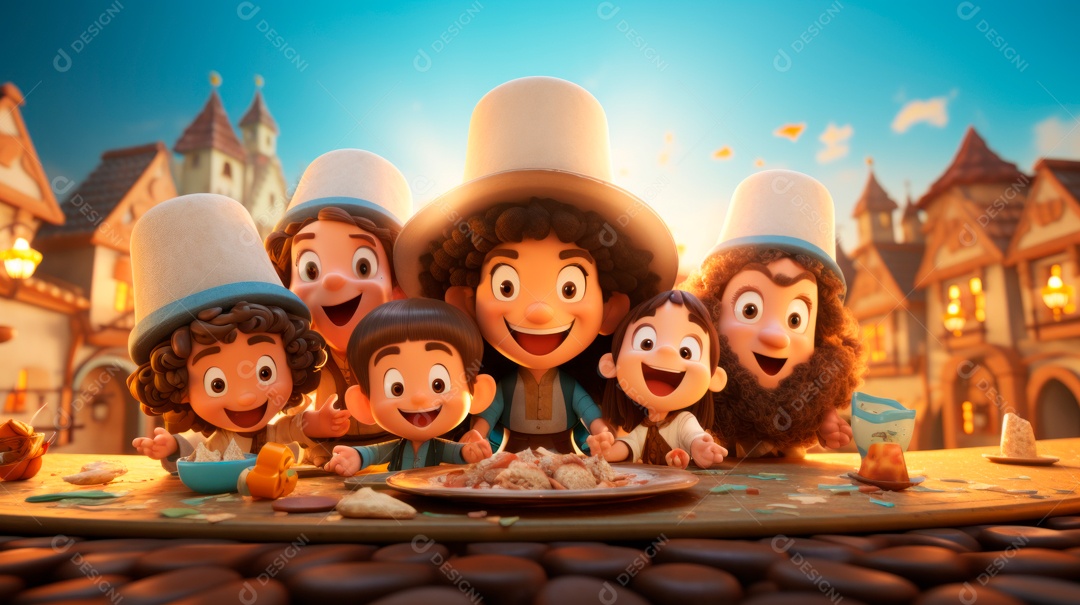 Desenho 3D animado de pessoas Judeus.