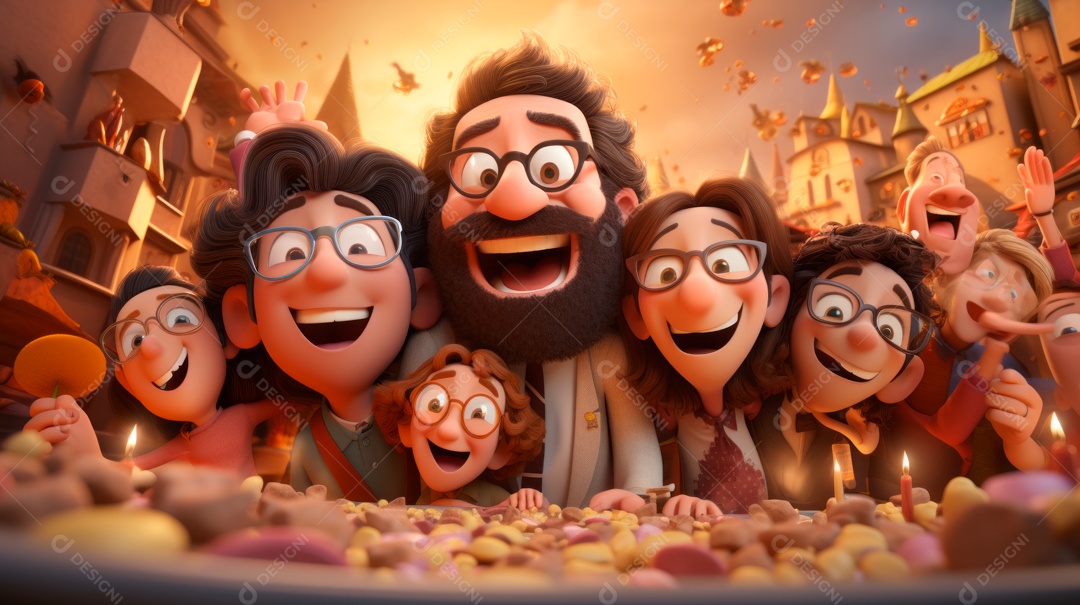 Desenho 3D animado de pessoas Judeus.